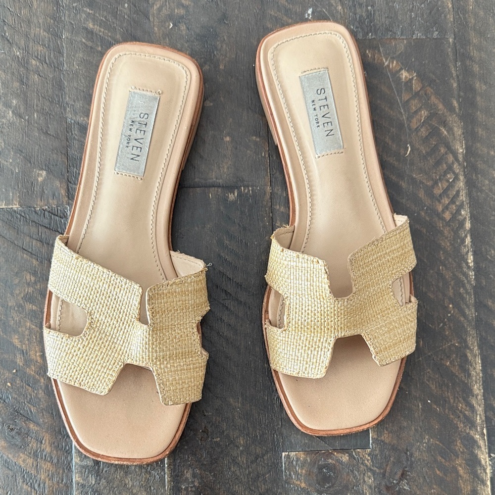 Steven Natural Woven Slide Sandals